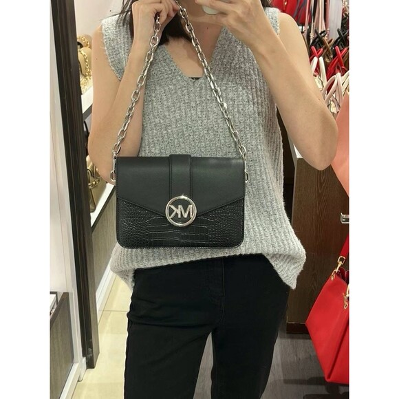 Michael Kors Carmen Carmen Md Convertible Shoulder Bag Black Crocodile Leather - Picture 9 of 12